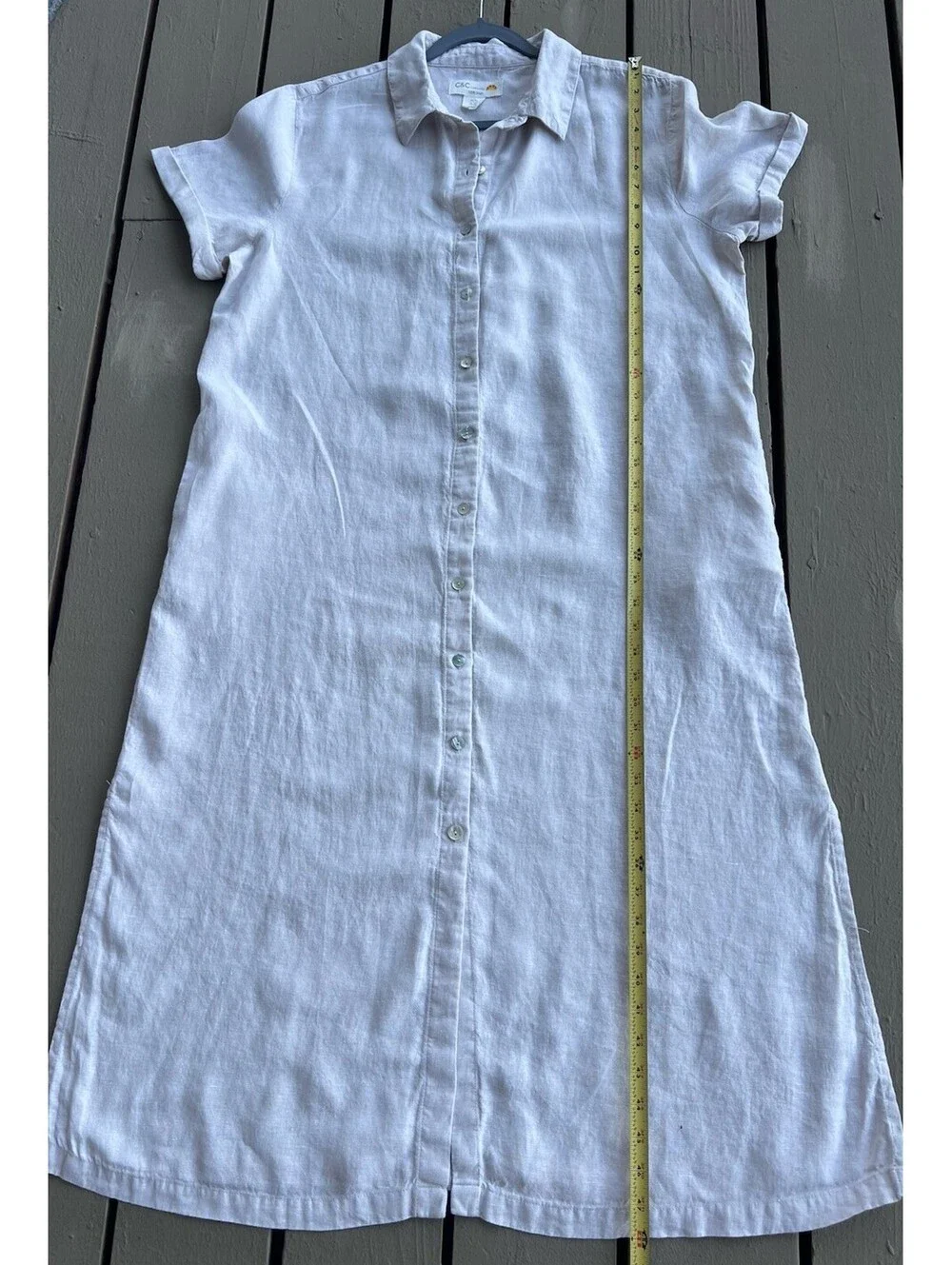 C & C California 100% Linen Button Front Beige Midi Dress Women’s Size XL